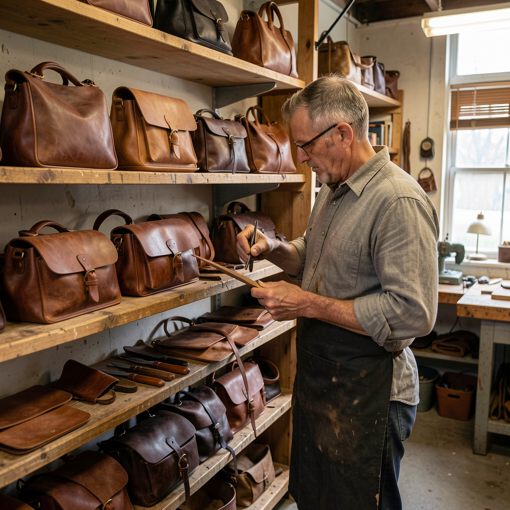 Master artisan crafting bespoke leather goods in Auckland studio