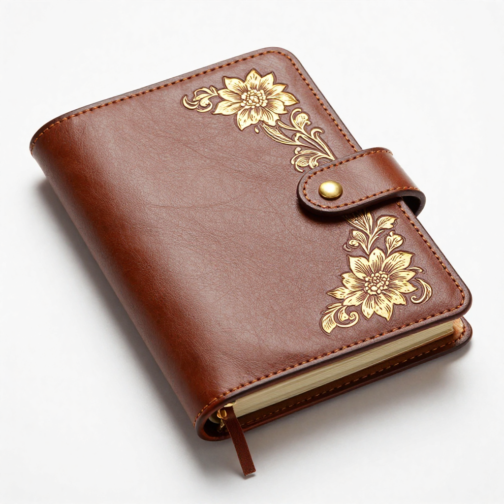 Exquisite hand-bound leather journal with gold embossing